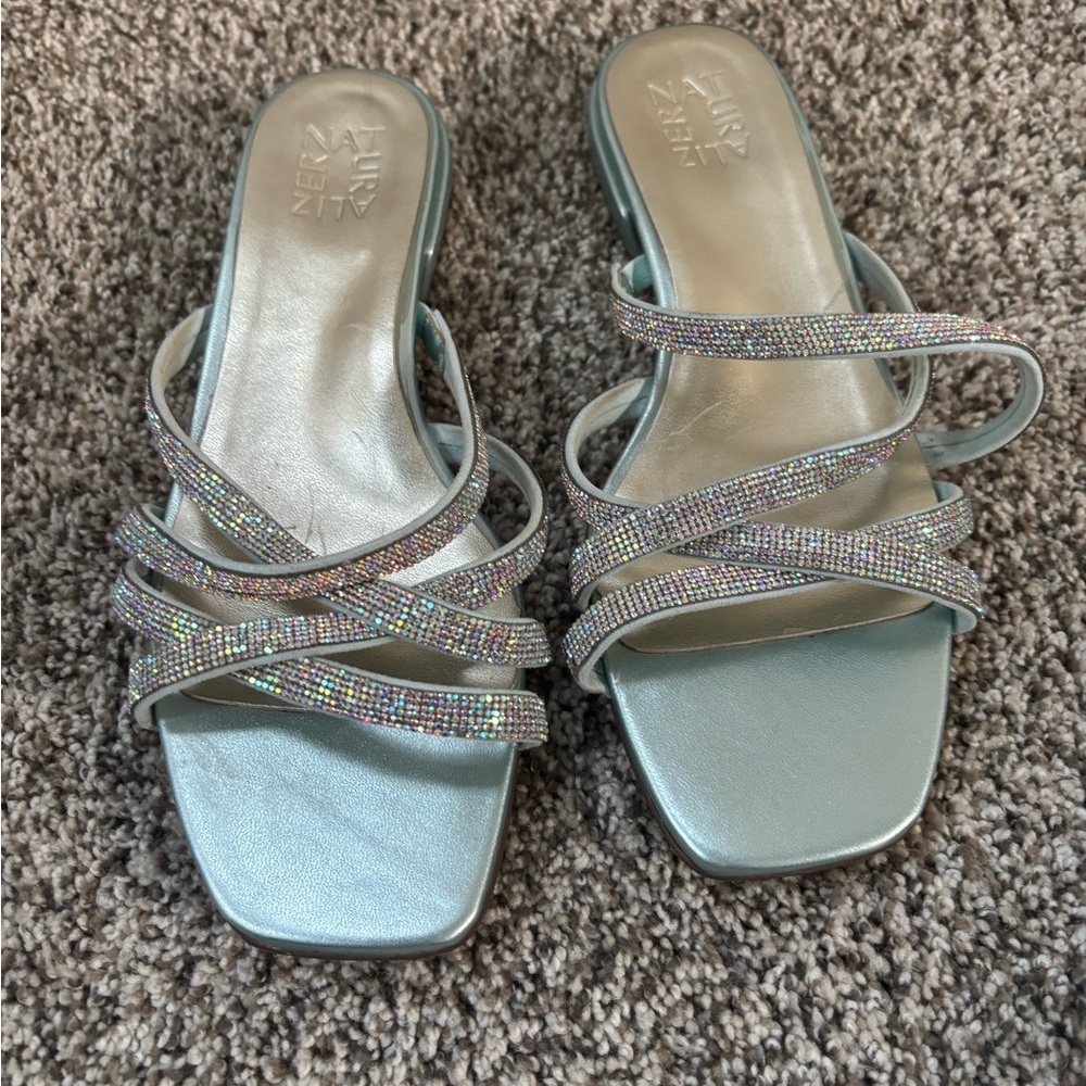 Naturalizer Silver and Blue Strappy Sandals